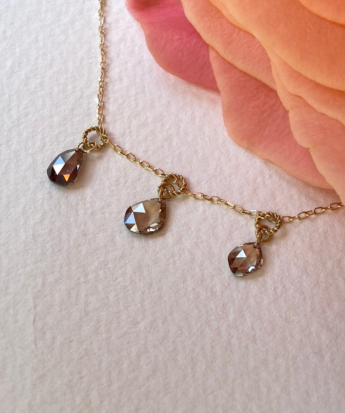 Cognac Brown Diamond Necklace, 18k/14k Gold and Diamond Necklace, April Birthstone Necklace