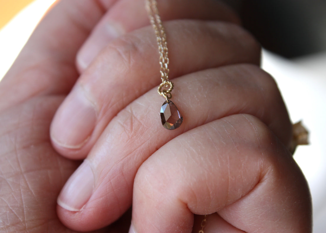 Cognac Brown Diamond Necklace, 18k/14k Gold and Diamond Necklace, April Birthstone Necklace