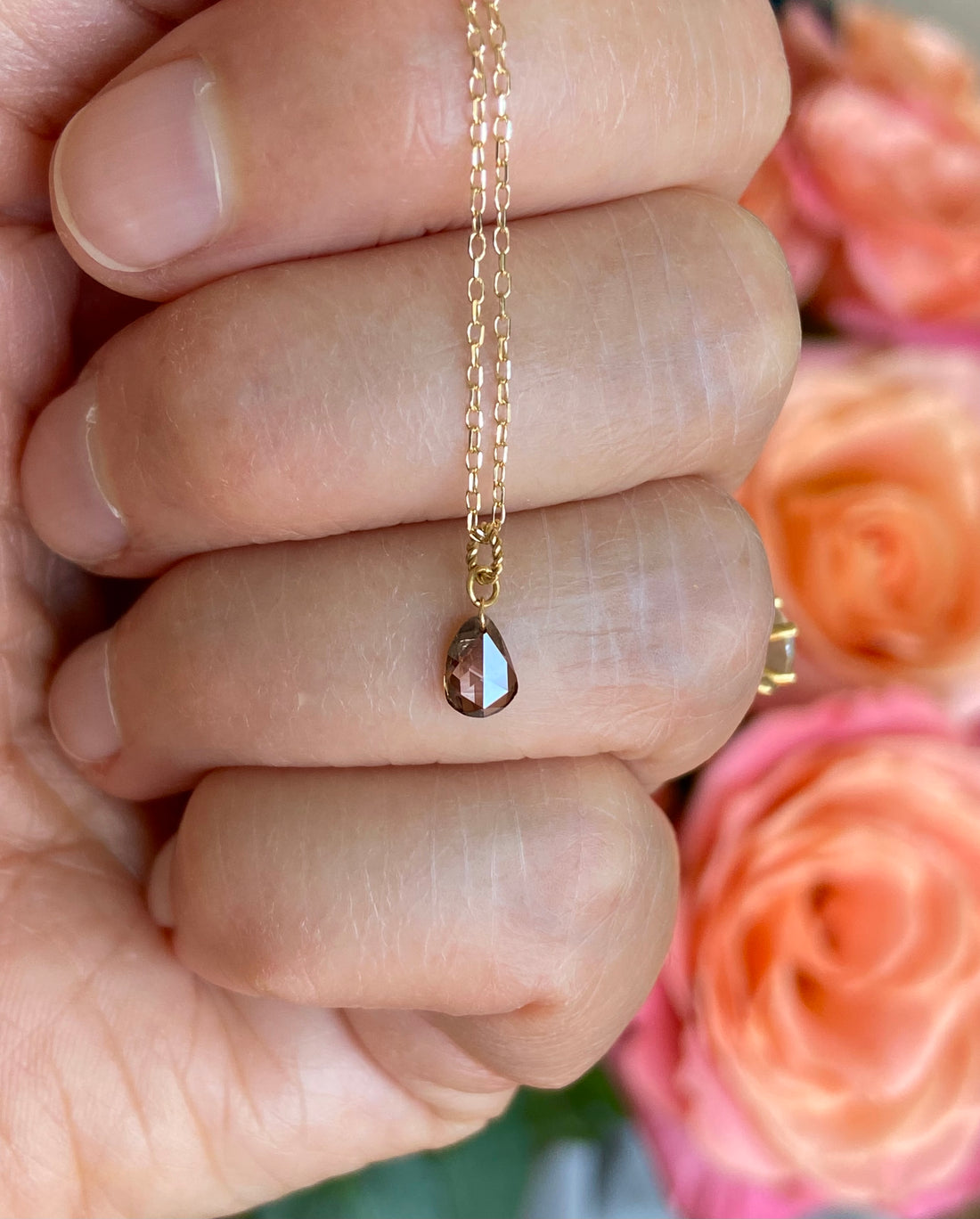 Cognac Brown Diamond Necklace, 18k/14k Gold and Diamond Necklace, April Birthstone Necklace
