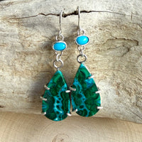 Rare Chrysocolla Malachite and Arizona Turquoise Earrings