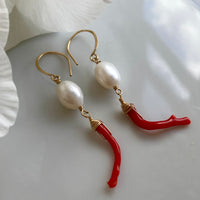 Vintage Italian Red Coral Branch and Pearl Earrings