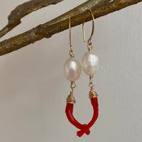 Vintage Italian Red Coral Branch and Pearl Earrings