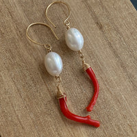 Vintage Italian Red Coral Branch and Pearl Earrings