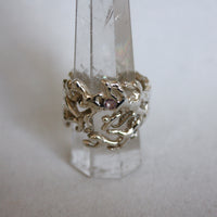 Silver Coral Statement Ring with Pink Sapphire, September Birthstone Ring
