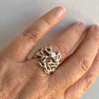 Silver Coral Statement Ring with Pink Sapphire, September Birthstone Ring