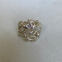 Silver Coral Statement Ring with Pink Sapphire, September Birthstone Ring