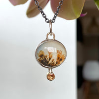 Dendritic Agate and  Orange Sapphire Pendant Necklace