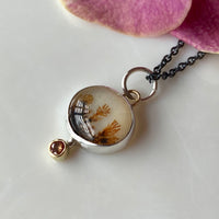 Dendritic Agate and  Orange Sapphire Pendant Necklace