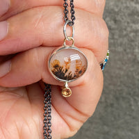 Dendritic Agate and  Orange Sapphire Pendant Necklace