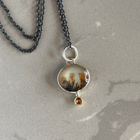 Dendritic Agate and  Orange Sapphire Pendant Necklace