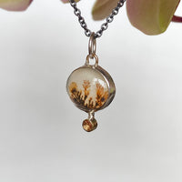 Dendritic Agate and  Orange Sapphire Pendant Necklace