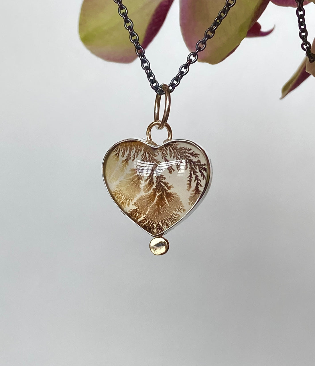 Dendritic Agate Heart Pendant Necklace