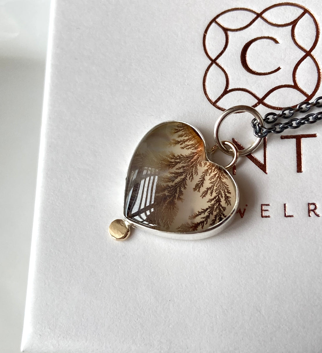 Dendritic Agate Heart Pendant Necklace