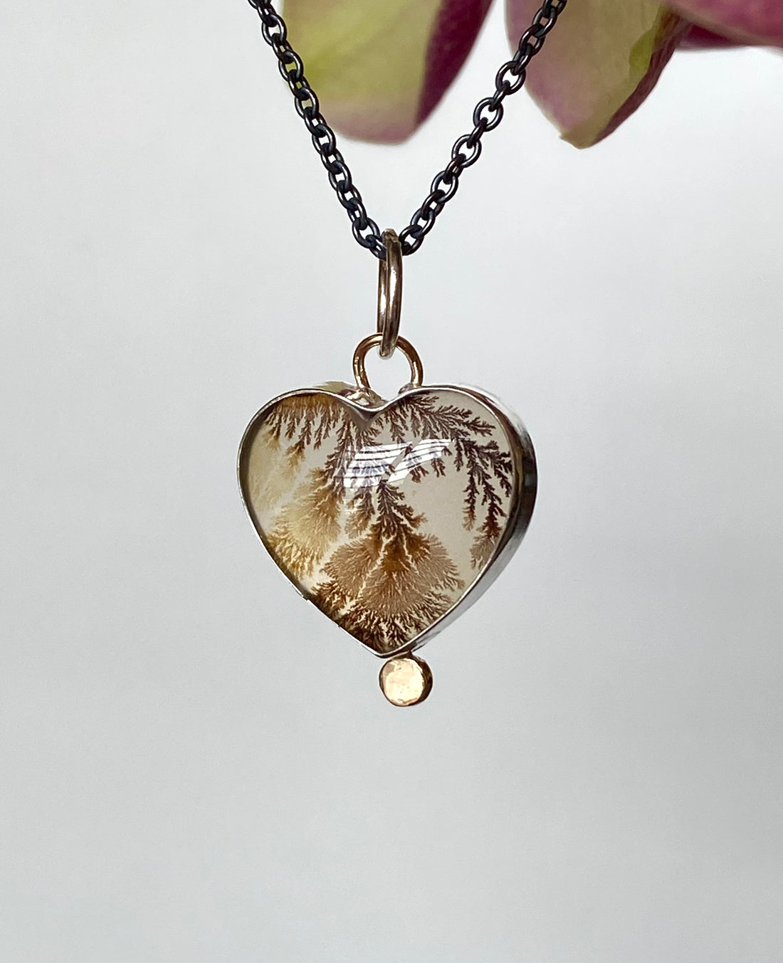 Dendritic Agate Heart Pendant Necklace