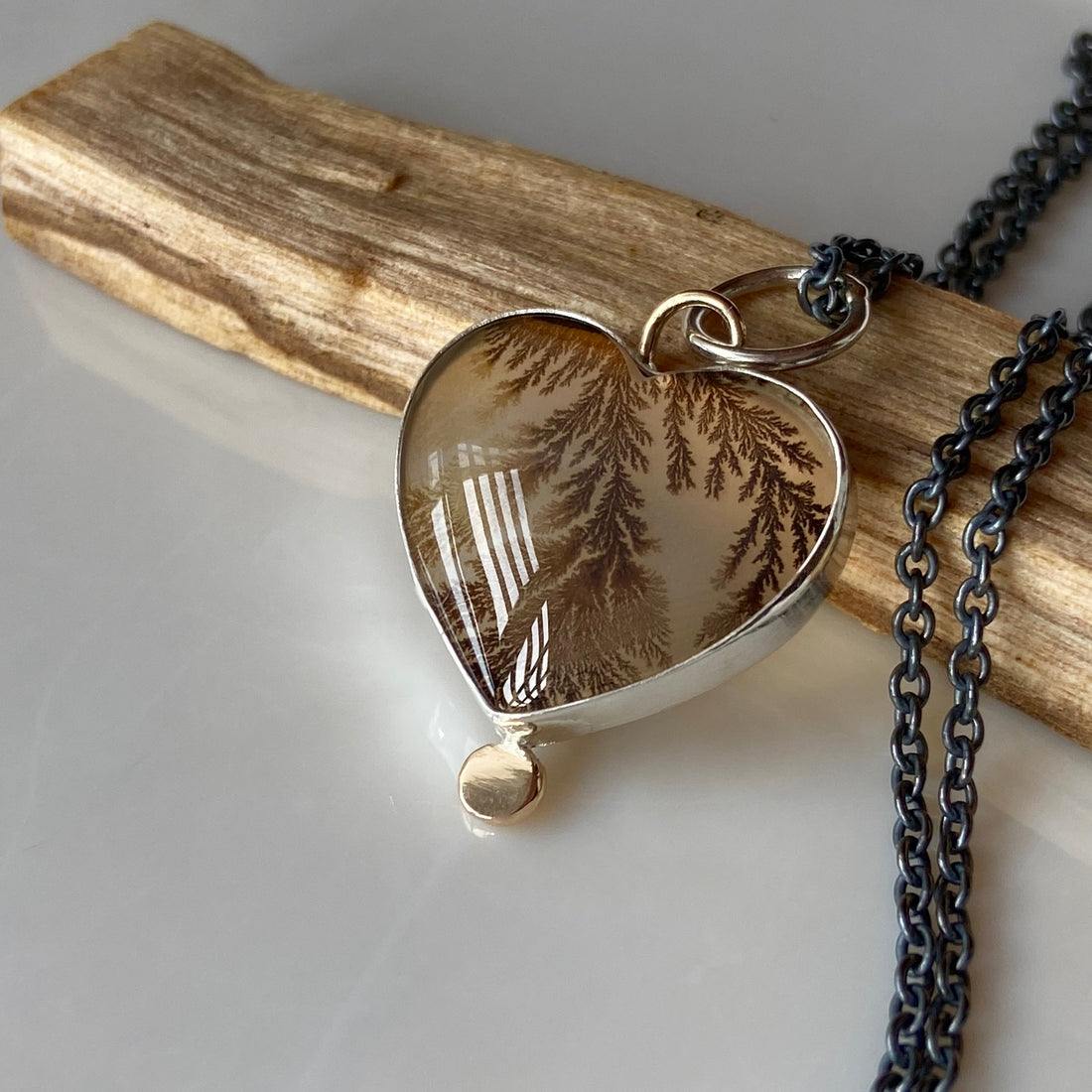 Dendritic Agate Heart Pendant Necklace
