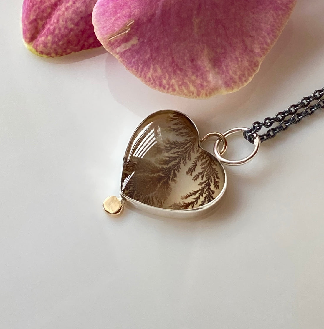 Dendritic Agate Heart Pendant Necklace