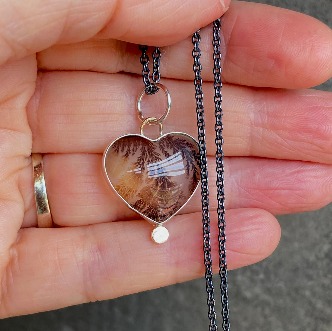 Dendritic Agate Heart Pendant Necklace