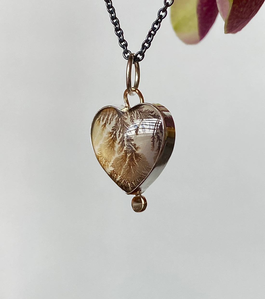 Dendritic Agate Heart Pendant Necklace