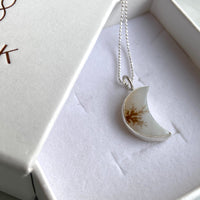 Dendritic Agate Crescent Moon Pendant Necklace, May Birthstone