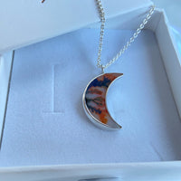 Dendritic Agate Crescent Moon Pendant Necklace, May Birthstone