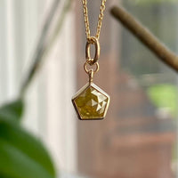 Green Yellow Diamond Pendant Necklace, 18k Gold, April Birthstone