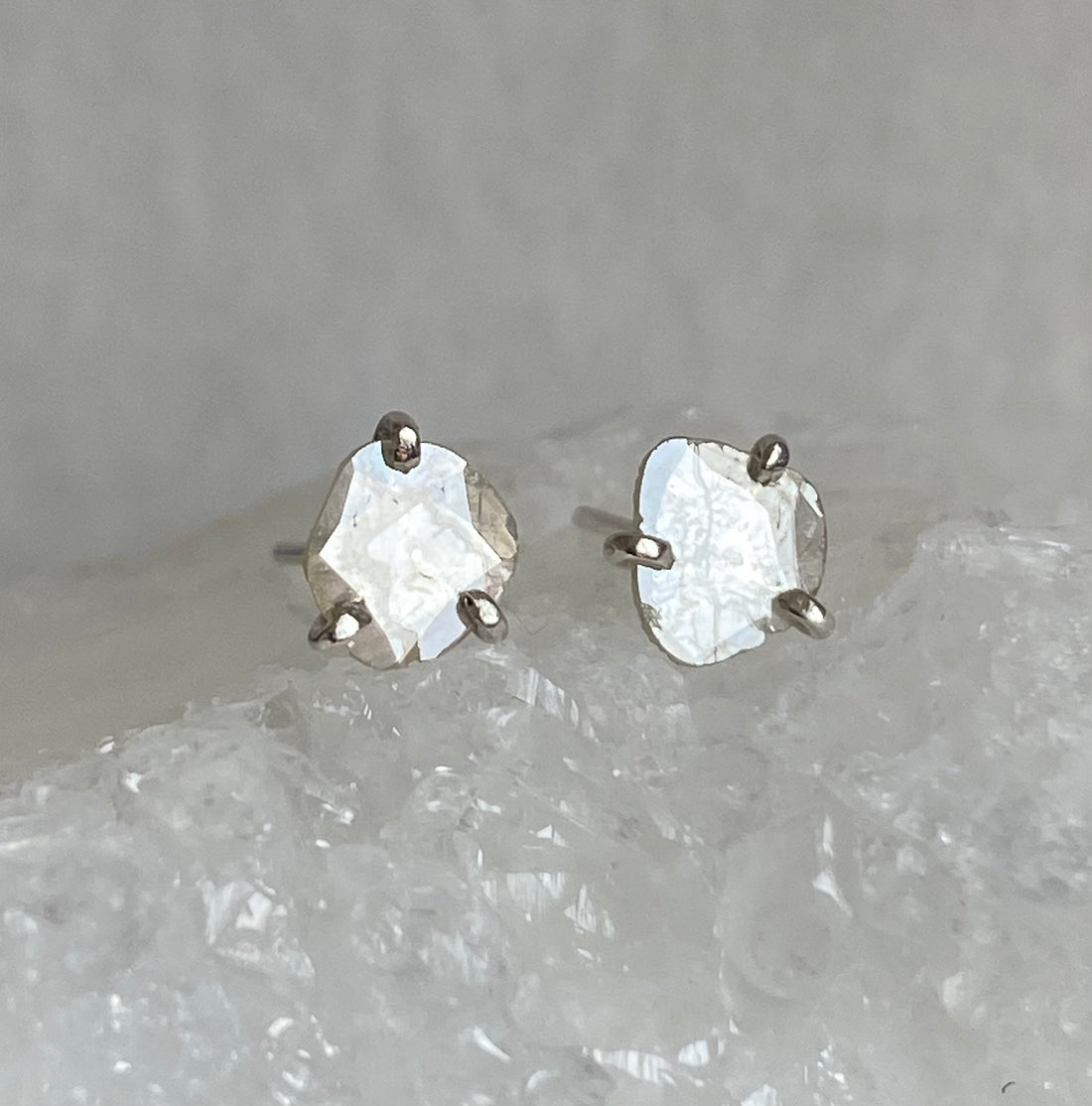 One-of-a-kind Sterling Silver Polki Cut Diamond Slice Earrings, April Birthstone Earrings, Bridesmaid Earrings
