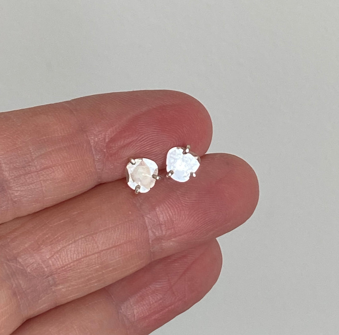 One-of-a-kind Sterling Silver Polki Cut Diamond Slice Earrings, April Birthstone Earrings, Bridesmaid Earrings