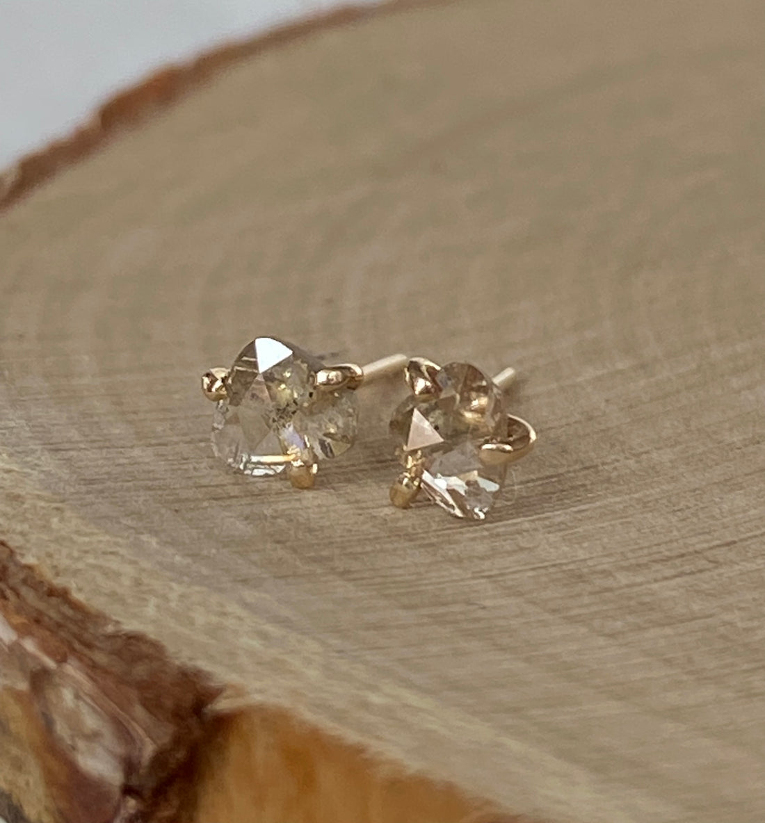 One-of-a-kind 14k Gold Rose Cut Salt and Pepper Diamond Earrings, April Birthstone Earrings, Bridesmaid Earrings