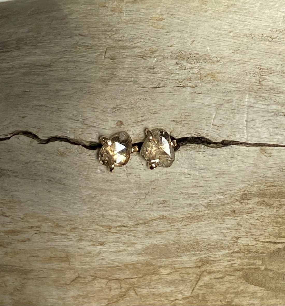 One-of-a-kind 14k Gold Rose Cut Salt and Pepper Diamond Earrings, April Birthstone Earrings, Bridesmaid Earrings