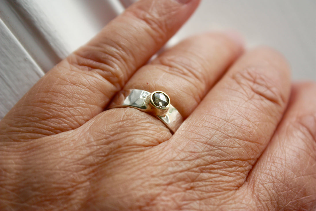 Brown Salt and Pepper Diamond and Mixed Metal Ring, Wedding Ring, Engagement Ring