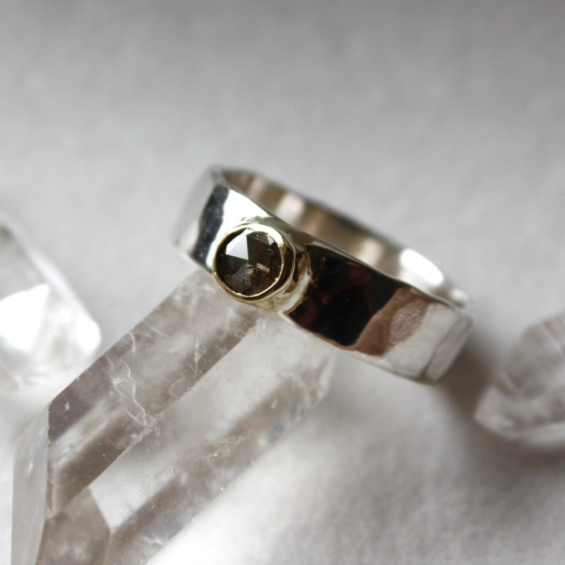 Brown Salt and Pepper Diamond and Mixed Metal Ring, Wedding Ring, Engagement Ring