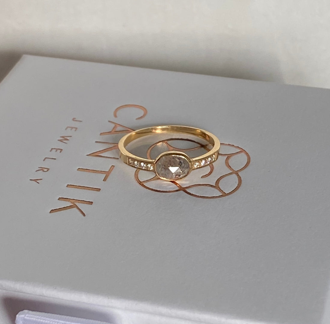 Grey Diamond Ring, Wedding or Engagement Ring, April Birthstone Ring