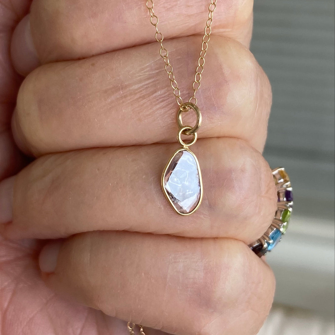 Salt and Pepper Galaxy Diamond Slice Pendant Necklace, 18k Gold