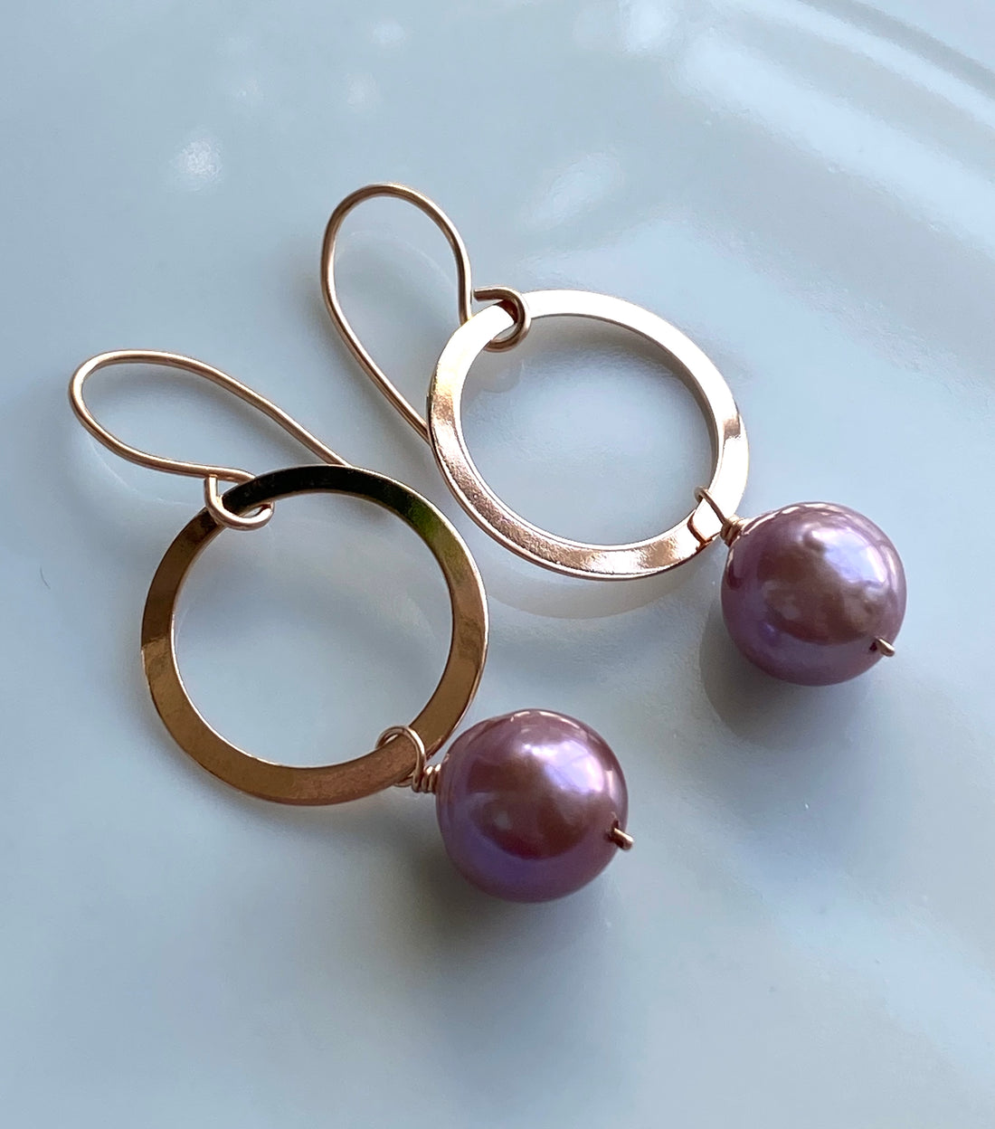 Purple Pink Edison Pearl Hoop Earrings