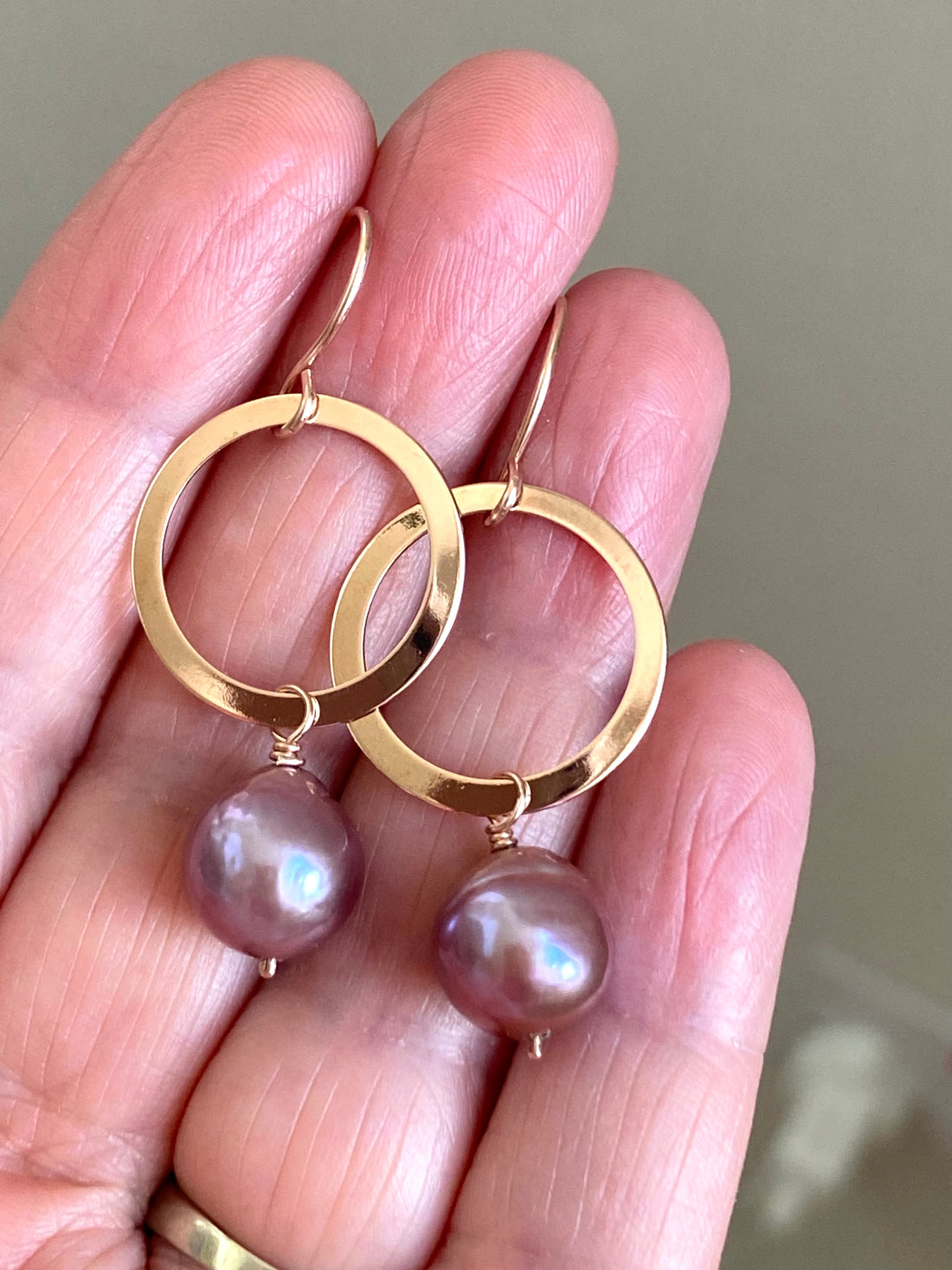 Purple Pink Edison Pearl Hoop Earrings