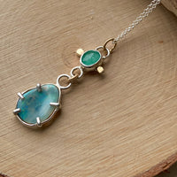 Australian Boulder Opal and Emerald Pendant Necklace, October May Birthstone Necklace