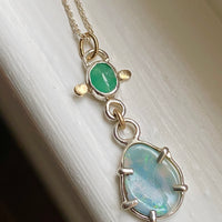 Australian Boulder Opal and Emerald Pendant Necklace, October May Birthstone Necklace