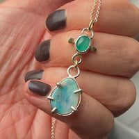 Australian Boulder Opal and Emerald Pendant Necklace, October May Birthstone Necklace