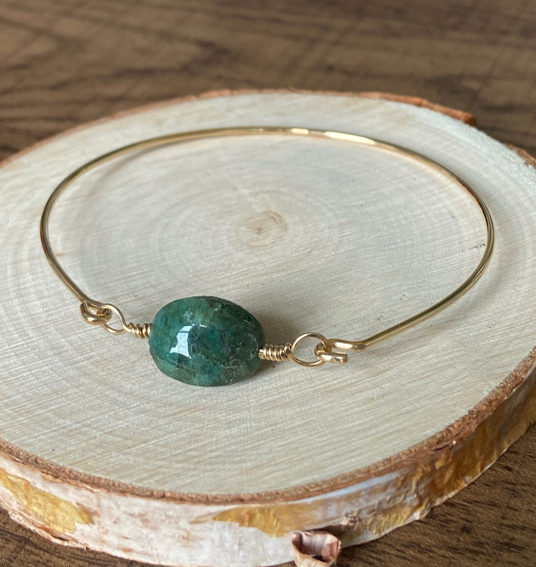 Raw Emerald Bangle Bracelet, May Birthstone Jewelry