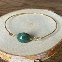 Raw Emerald Bangle Bracelet, May Birthstone Jewelry