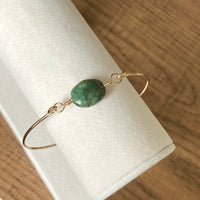 Raw Emerald Bangle Bracelet, May Birthstone Jewelry