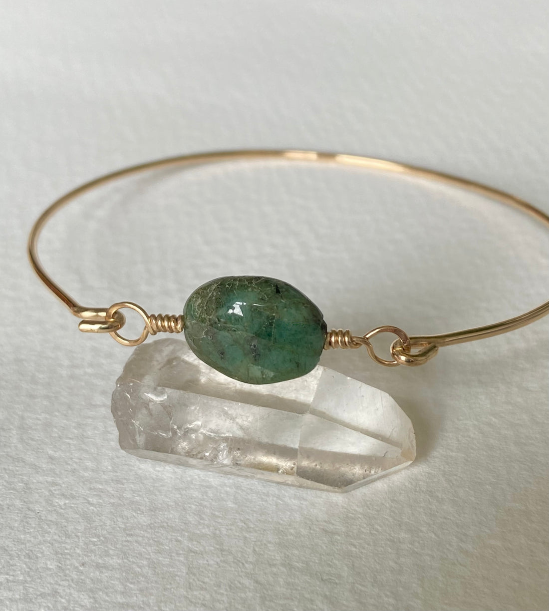Raw Emerald Bangle Bracelet, May Birthstone Jewelry