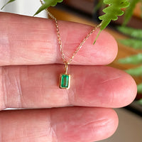 Emerald and 14k Gold Charm Pendant Necklace, May Birthstone Jewelry