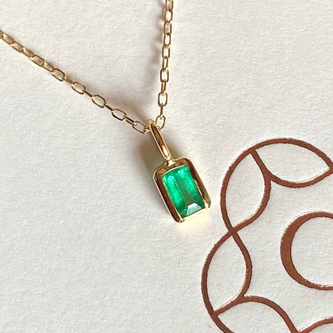 Emerald and 14k Gold Charm Pendant Necklace, May Birthstone Jewelry