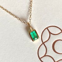 Emerald and 14k Gold Charm Pendant Necklace, May Birthstone Jewelry