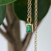 Emerald and 14k Gold Charm Pendant Necklace, May Birthstone Jewelry