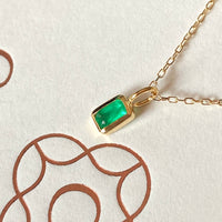 Emerald and 14k Gold Charm Pendant Necklace, May Birthstone Jewelry