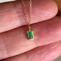 Emerald and 14k Gold Charm Pendant Necklace, May Birthstone Jewelry