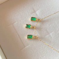 Emerald and 14k Gold Charm Pendant Necklace, May Birthstone Jewelry