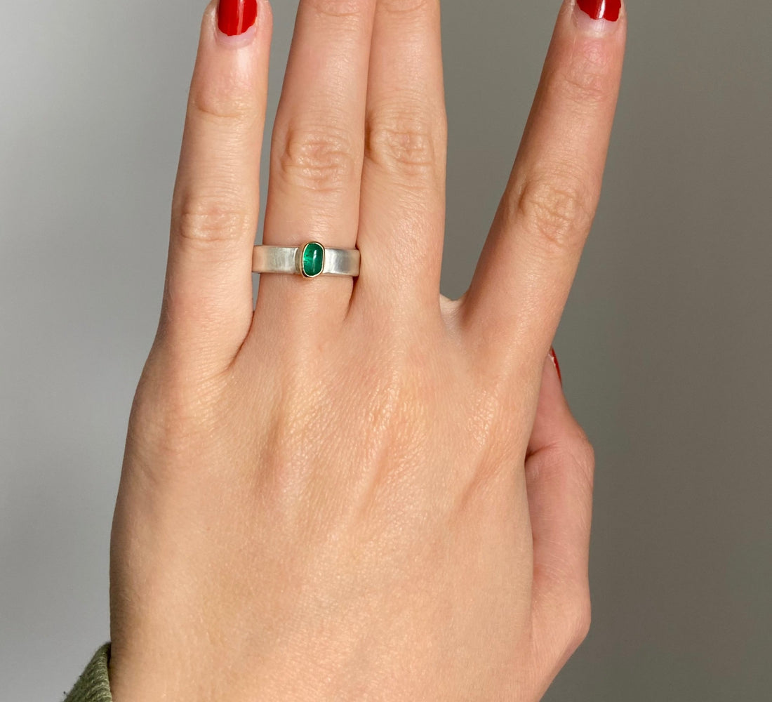 Emerald and Mixed Metal Ring, Wedding Ring, Engagement Ring, May Birthstone Ring